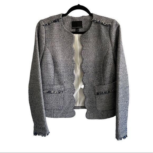 BANANA REPUBLIC Blue White Tweed Open Front Blazer Jacket Scalloped Edges 6 - Picture 1 of 7